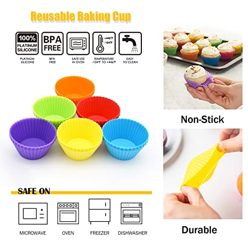 24 Pack Silicone Baking Cups, Reusable Cupcake Liners Molds, Multicolor - color: Multicolor