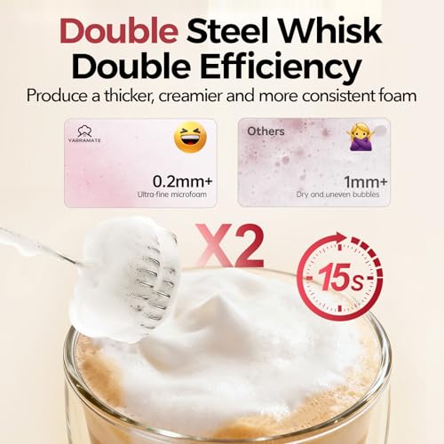 YARRAMATE Rechargeable Milk Frother, 3-Speed Electric Whisk, 2 Heads
