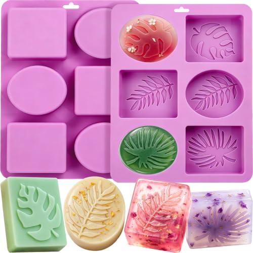 Tropical Leaf Soap Molds, 2 Pack Leaf Embossed Silicone Mold 12-Cavity - color: Tropical Leaf Soap