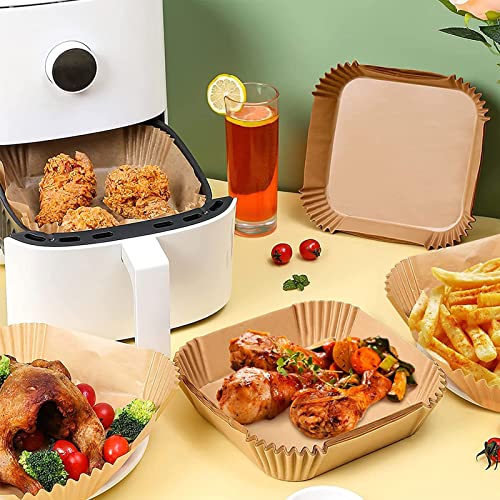 Air Fryer Disposable Paper Liner, 100PCS 9" Natural Parchment Paper for Air Fryer Oil-proof Water-proof, Food Grade Parchment for AirFryer, Steamer, Microwave Etc - size: 9" Square