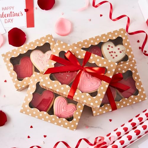 Polka Dot Cookie Boxes - 12 Pack - Brown Bakery Gift Box with Window - color: Craft White Polka Dots