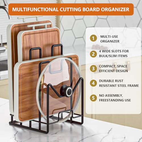 Multifunctional Cutting Board Organizer, Cutting Board Holder Rack Baking Cookie Pan Sheets Cooling Racks Storage Stand for Kitchen Cabinet -Divided Holder with 4 Slots (2PS Black) (1White+1Black) - color: 1White+1Black