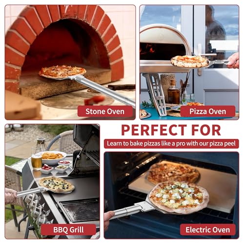 Stainless Steel Pizza Turning Peel 7-Inch, HaSteeL Round Pizza Turner Paddle, Perfortaed Pizza Spinner Spatula with Long Detachable Handle, Dishwasher & Oven Safe - size: 7 Inches