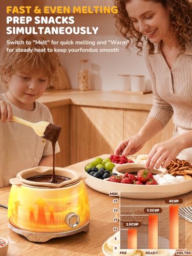 LUSHYUM Electric Chocolate Fondue Pot Set, 4-Cup Chocolate, Rotating Tray - color: White-fondue Pot