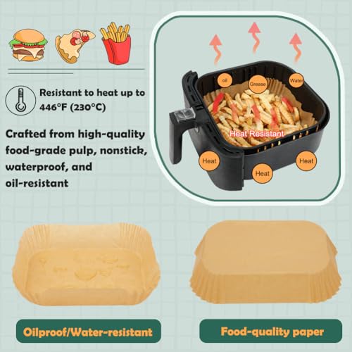 BYKITCHEN 10 Inch Large Square Air Fryer Liners for 7-12QT XL Airfryer - size: Square-10in (7 to 10+QT)