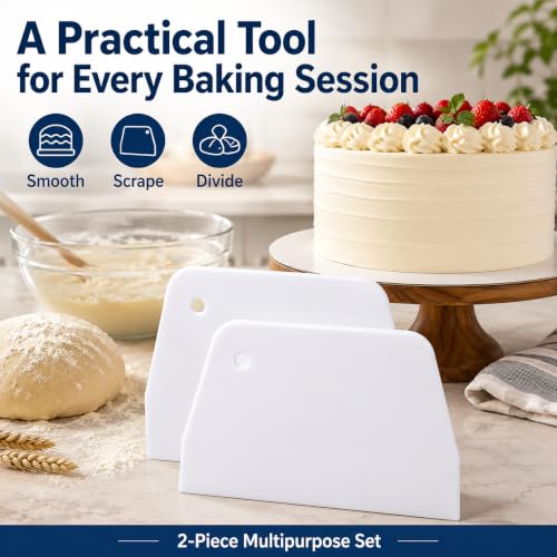 Tofficu 2Pcs Plastic Cake Scraper Set 6.1-Inch Icing Smoother - size: 15.5cm*10.5cm*0.3cm