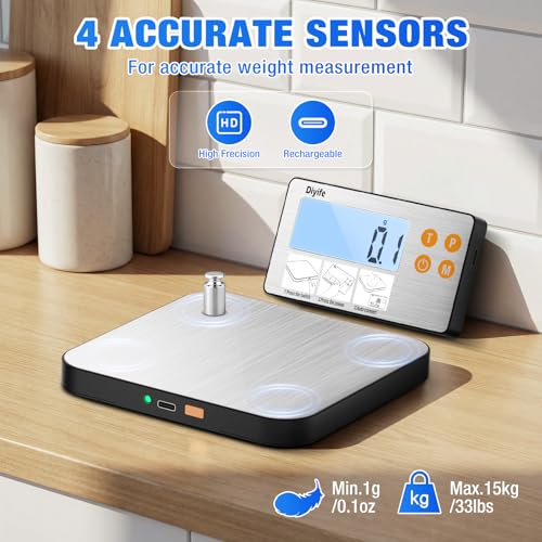 Diyife 33lb Digital Kitchen Food Scales with Split Display, Rechargeable - color: Silver