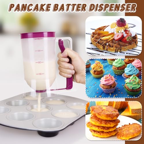 FillTouch 2 Pcs Handheld Batter Dispenser Squeeze Handle 4 Cups, Purple - color: Purple