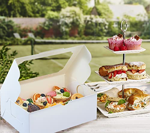 UnicoPak 20 Pack White Cupcake Boxes with Handle Tray - 4" Tall Large Muffin Boxes for 6 Cupcakes - Professional Food-Grade Cardboard Window Boxes for High Frosting, Toppers & Jumbo Treats - color: 20 pack white