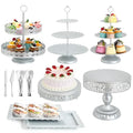 11Pcs Silver Cake Stand Set, Metal Dessert Table Display Set - color: Silver