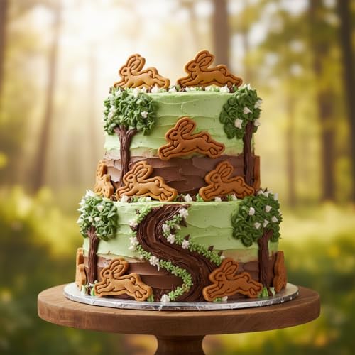 BAKERLOGY Leaping Hare Mini Cookie Cutter and Stamp Set – Woodland Fondant Embosser, Cupcake Topper for Easter, Spring, Cottagecore, Nature Baking Decoration Tool