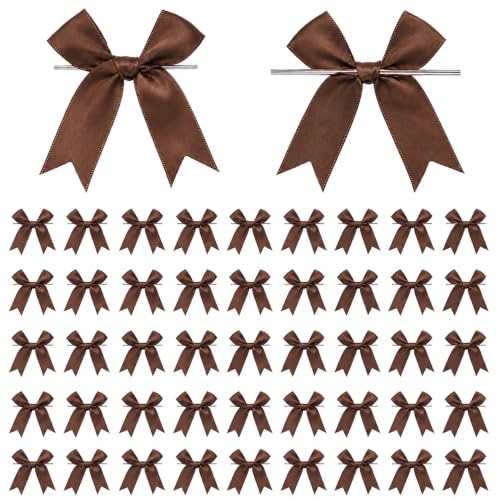 50 Pcs Twist Tie Bows for Treat Bags and Gift Wrapping, Brown - color: Brown