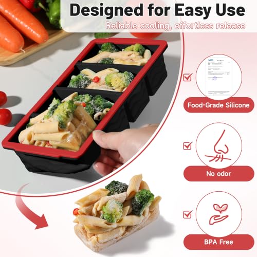 1 Cup Silicone Freezer Molds, Silicone Freezer Trays with Lid, 3-Pack - color: 1-cup,red