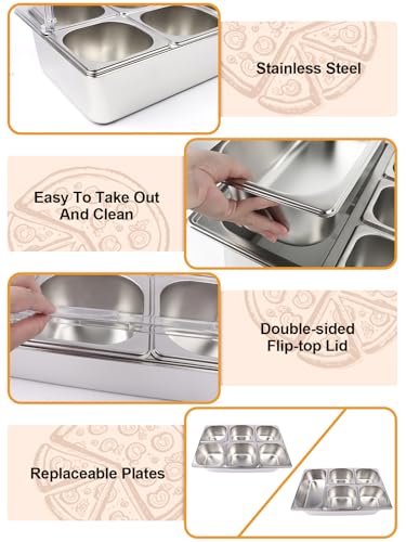 2P Pizza Topping Station 7 Pans Stainless Steel Spice - color: Silver, size: Flip Cover 17 Pans