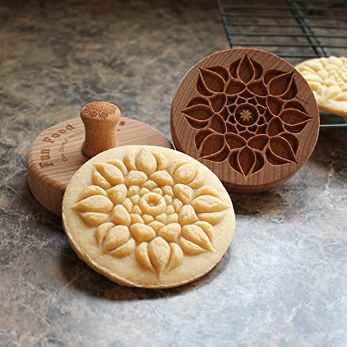 Large Wood Cookie Stamp, 3.1 inch (Lotus Mandala CS8-003) - color: Lotus Mandala CS8-003