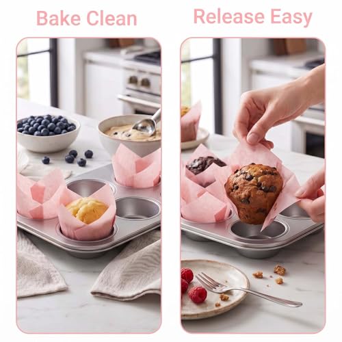 200 Pcs Pink Tulip Cupcake Liners for Baking, Standard Size - color: Pink