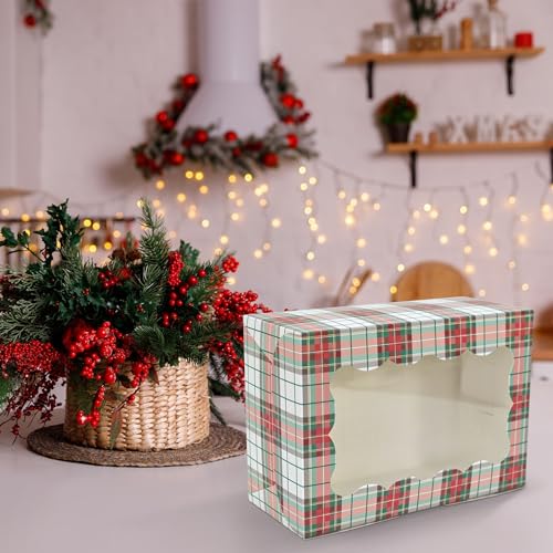 Christmas Cookie Boxes - 12 Pack - Tartan Plaid Bakery Gift Box with Window - color: Tartan Plaid