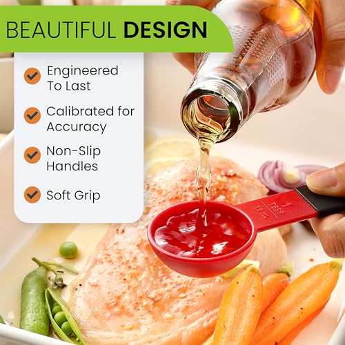 Spring Chef Set of 9 Plastic Magnetic Red Measuring Cups and Spoons - color: Red