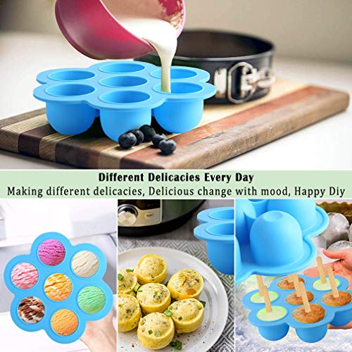 7PCS Silicone Egg Bites Mold Set with Steamer Rack for 6qt 8qt Instant Pot - color: Blue 7 PCS