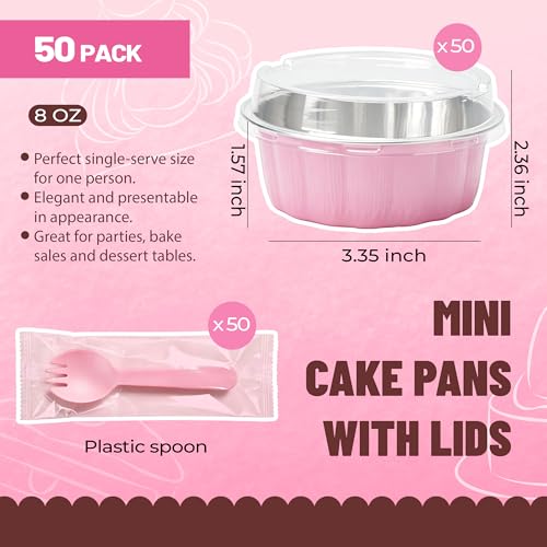 NPLUX Ramekins with Lids Mini Cake Pans,50 Pack Pink 8oz for Party Favors - color: Pink