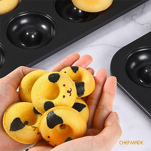 CHEFMADE Donut Pan, Nonstick 20 Cavity Mini Ring Doughnut Pan for Baking Donuts Bagels (Black) - style: 20 Cavity Mini Donut