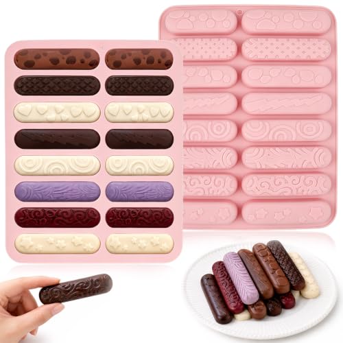 2 Pack Finger Biscuit Silicone Chocolate Bar Molds, 16 Cavities Bars Mold