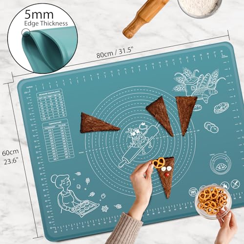 Silicone Pastry Mat 32" x 24" Extra Thick Non Stick Baking Mat with Measurements and Edge Heightening, Food Grade Silicone Rolling Mat for Pastry, Bread, Cookies, Pizza, Fondant, Pasta - color: Indigo, size: 32"L x 24"W