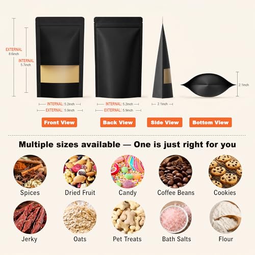 FireKylin 100 Pcs Resealable Bags, Matte Window, Paper, Black,5.9 x 8.6 in - color: Black, size: 5.9"x 8.6"
