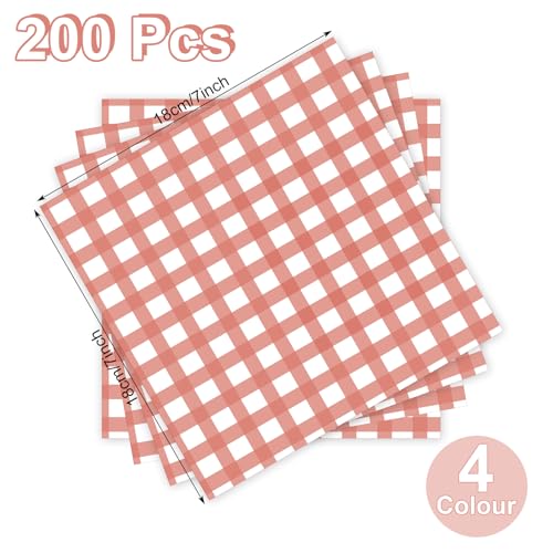 Honeydak 200pcs Checkered Wax Paper Sheets 7 x 7 Inch Red Parchment Paper - color: Red, style: Classic
