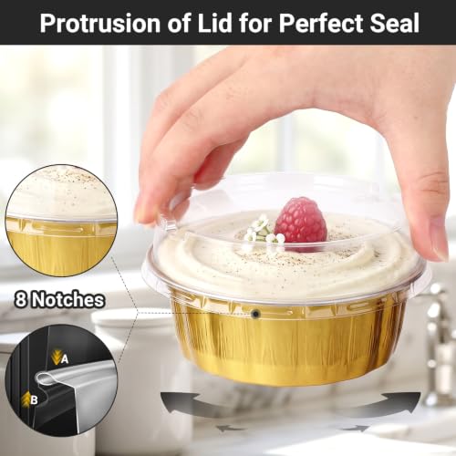 EUSOAR Cupcake Liners for Baking, Gold 30 Pack 8oz Disposable Aluminium Creme Brulee Ramekins Cupcake Liners, Foil Desert Cake Pans Flan Molds Tin Foil Cups Containers with Lids for Baking - color: Gold, size: 30pcs, 8oz