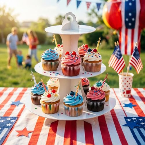 YLDW Cupcake Stand, 3-Tier Cupcake Stand Display, Cardboard Cup Cake Tower Stand, Disposable Dessert Stand for Birthday Tea Party Baby Shower Treat Decorations, White - color: White