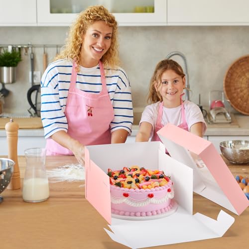 12Pcs Cake Boxes, 12x12x8 Inches Tall Bakery Boxes with Window, Pink - color: Pink, size: 12x12x8inch