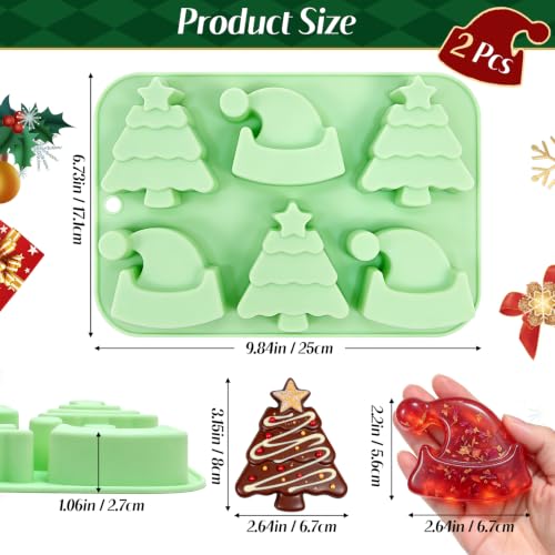 2Pcs Christmas Tree Santa Hat Silicone Molds for Baking - color: 2Pcs Mint green