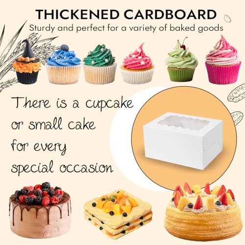 JCD 8 Packs Bento Cake and Cupcake Box 3 Holes Fit 2 Cupcakes and 1 Mini Cake Box with Clear Window and Stickers for Wedding Birthday Party Bakery Baking Supplies (1+2/8pcs) - size: White 1+2/8Pcs