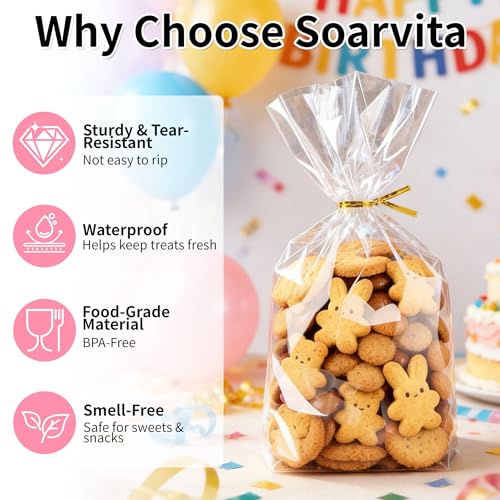 Large Clear Gift Bags 12x16 Inch, 100 Pack Plastic Gusseted Cellophane Bags - color: 12x16 Inch-100 Pcs