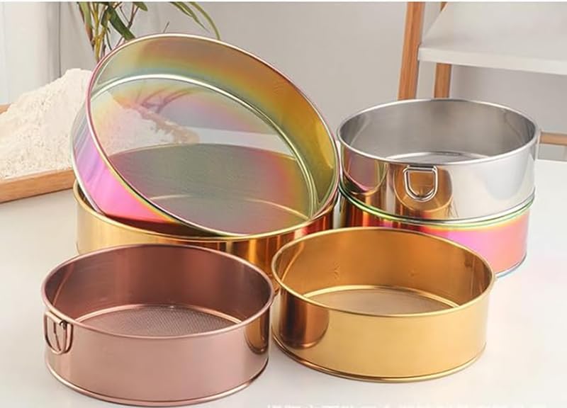 2 Pack Stainless Steel Flour Sifter,Stainless Steel Fine Mesh Strainers Flour Sieve,60 Mesh Round Sifter for Baking Cake Bread (Golden)