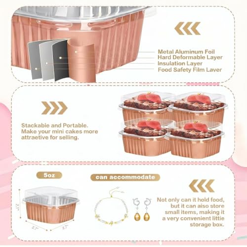 30Pack 5oz Champagne Mini Cake Pans with Lids Baking Cups Aluminum Foil Pans Tins, Individual Dessert Cups Containers for Sales,Party,Picnics - color: Champagne