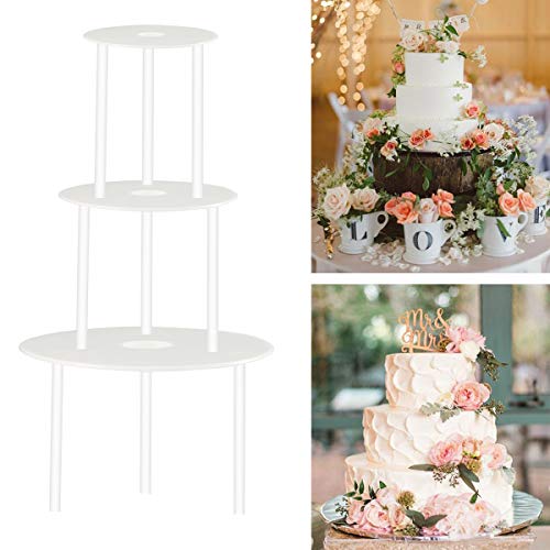 DOERDO 3 Tier Cake Separator Plates and 9 Pieces Plastic Cake Dowel Rods Set, for Tiered Cake Construction and Stacking(12cm,16cm,18cm) - size: 12,16,18cm