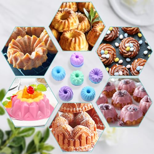 To encounter 24Pack Silicone Molds, Nonstick 3 inches Donut Mold, Silicone Baking Cups, Donut Pan, Muffin, Jello, Bagel Pan, Oven- Microwave- Dishwasher Safe - color: Blue/Green/Pink/Purple, size: 3" x 1.4"