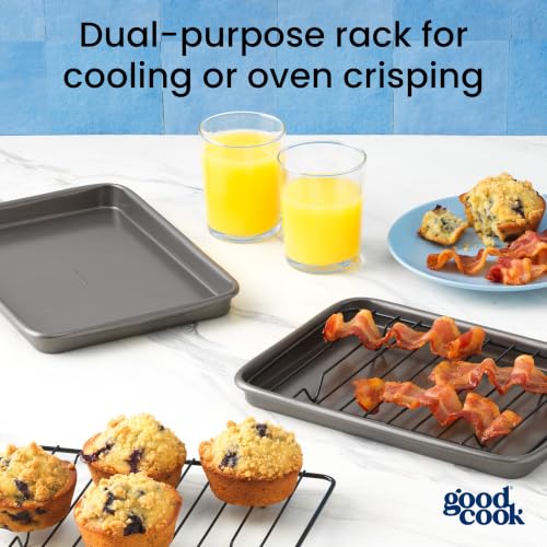 GoodCook Set of 2 Nonstick Steel 9" x 6" Toaster Oven Mini Baking Sheets with Racks, Gray - size: 9" x 6" (2- Piece Set) w/ Rack
