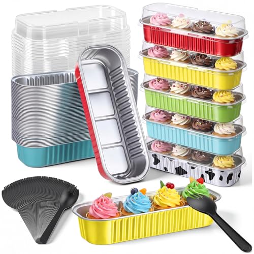 Blushtier 150 Pcs Mini Loaf Pan with Lid & Spoon, Cow Blue Sky White Cloud - color: Cow Blue Sky White Cloud