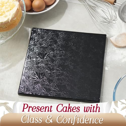 Cakebon Cake Boards Square - Sturdy 1/2 Inch Thick Drums - 12 Inch Professionally Wrapped Edges Black 1-Pack - color: Black, size: 12 Inch