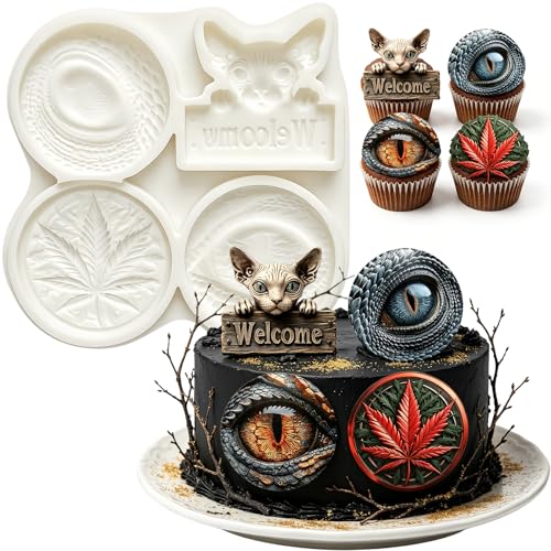 Dragon Eye Sphynx Cat fondant Mold, Leaf Welcome Cat Silicone Mold - color: Dragon Eye Fondant Mold