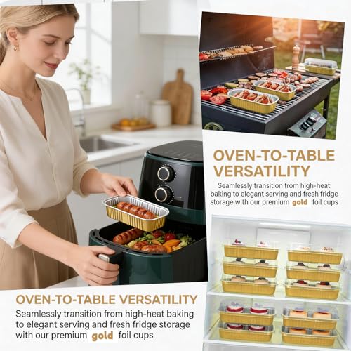 24 Pack Mini Loaf Pans, 7.5oz Mini Cake Pan & Mini Cupcake Pan Set – Disposable Aluminum Baking Pans with Lids, Spoons & Stickers, Premium Sturdy Gift Set for Cakes, Cupcakes, Desserts & Party Treats - color: Gold