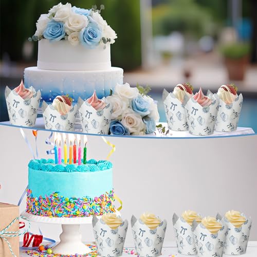 200 Pcs Blue Coastal Tulip Cupcake Liners, Ocean Shell Starfish