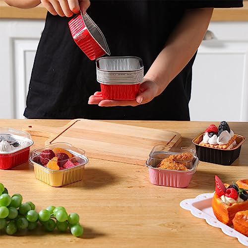 Skylety 100 Pcs 5oz Mini Square Cake Pans with Lids, Multicolor - color: Multicolor