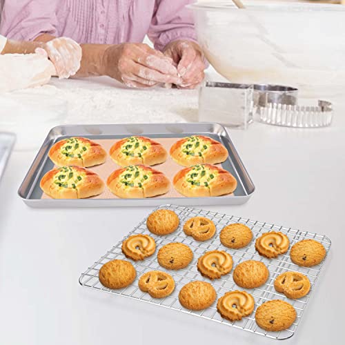 P&P CHEF 12.5 x 9.7 x 1 Inch Toaster Oven Pan Tray with Rack and Mat - 3Pcs - size: 12.5 x 9.7 x 1 Inch