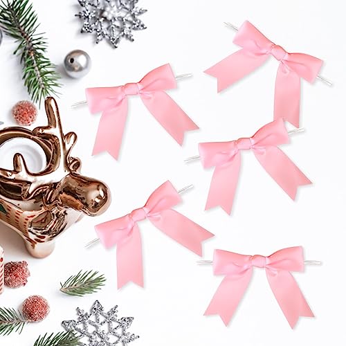 Meseey 50 Pcs 3 Inches Twist Tie Satin Ribbon Bows Pink Pretied Premade Craft Bows for Treat Bags Gift Wrapping Basket Wedding Baby Shower Brithday Christmas Party (3", Pink) - color: Pink