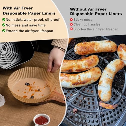 Vailnd 100Pcs 6.5 Inch Round Air Fryer Liners Disposable for 3-5QT - size: 6.5"Round