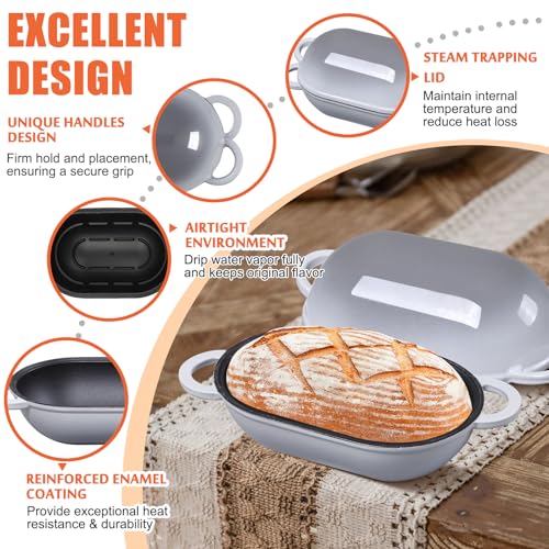 5 QT Enameled Cast Iron Sourdough Bread Oven, Loaf Pan with Lid - color: Light Gray, size: 5 QT
